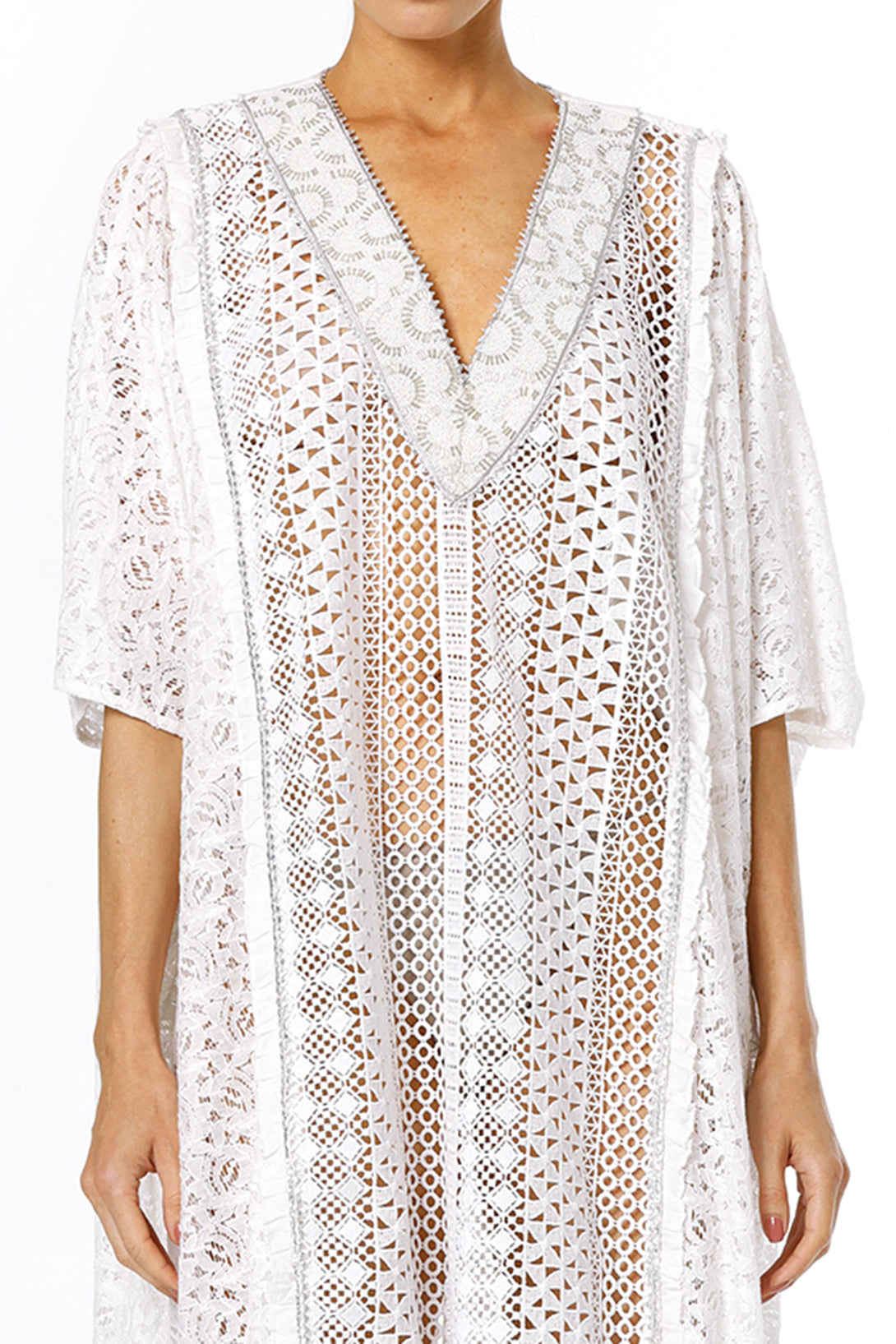 Shahida White Lace Kaftan Maxi Dress for Women | Luxury Resort Wear | Shahida ...
