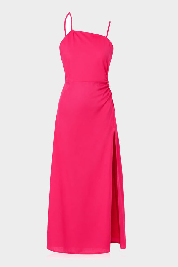 S Luxury Fuchsia Pink Open Back Cotton Maxi Dress for Women – Cocktail Night Dress