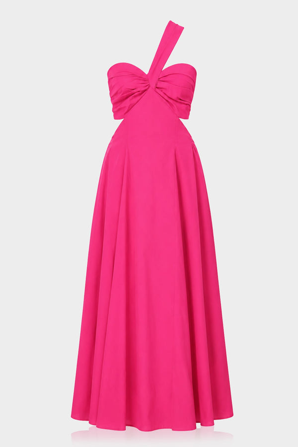 S Fuchsia Pink One-Shoulder Cutout Cotton Maxi Dress – Tropical Sunset Maxi Dress