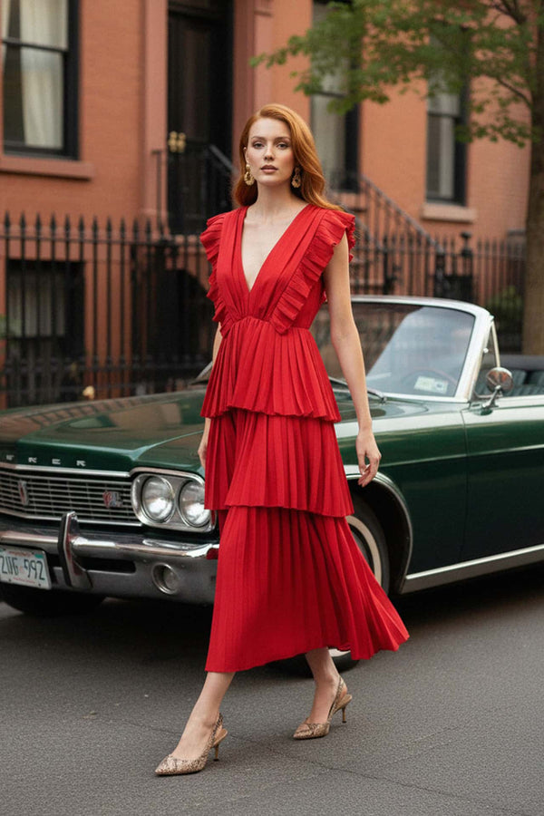 Designer Red Tiered Maxi Dress
