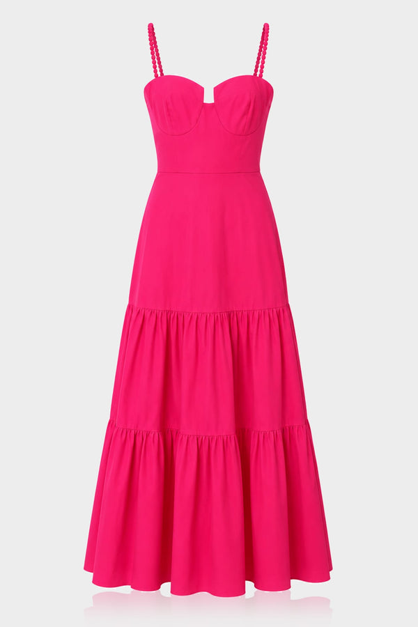 S Luxury Fuchsia Pink Tiered Maxi Dinner Dress – Elegant Evening Vacation Dress