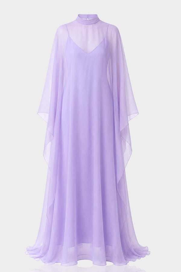 S Lavender Sheer Organza Maxi Dress