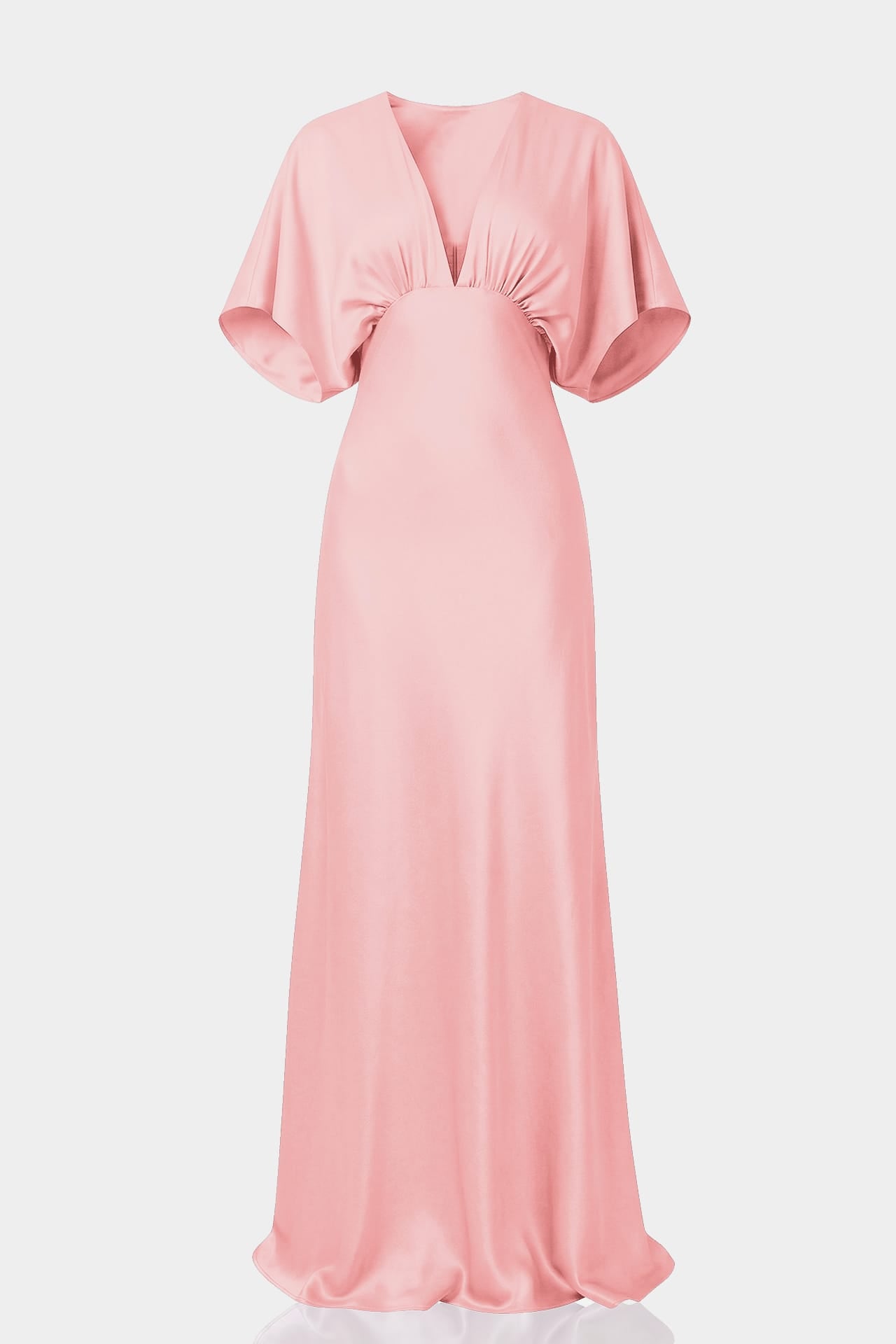 Standard / XS Shasi Blush Pink Satin V-Neck Bridesmaid Dress with Flutter Sleeves