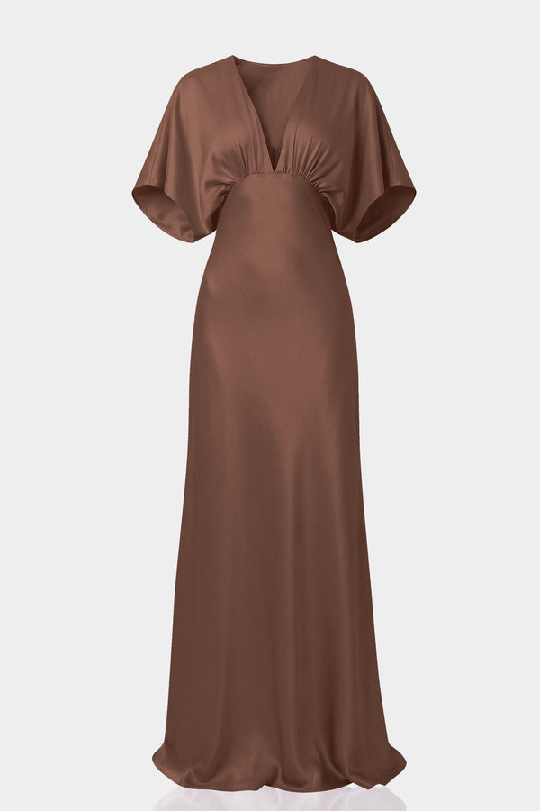 Chocolate Floral Satin Bridesmaid Dress |Shasi rustic wedding| Shahida – Shahida Parides