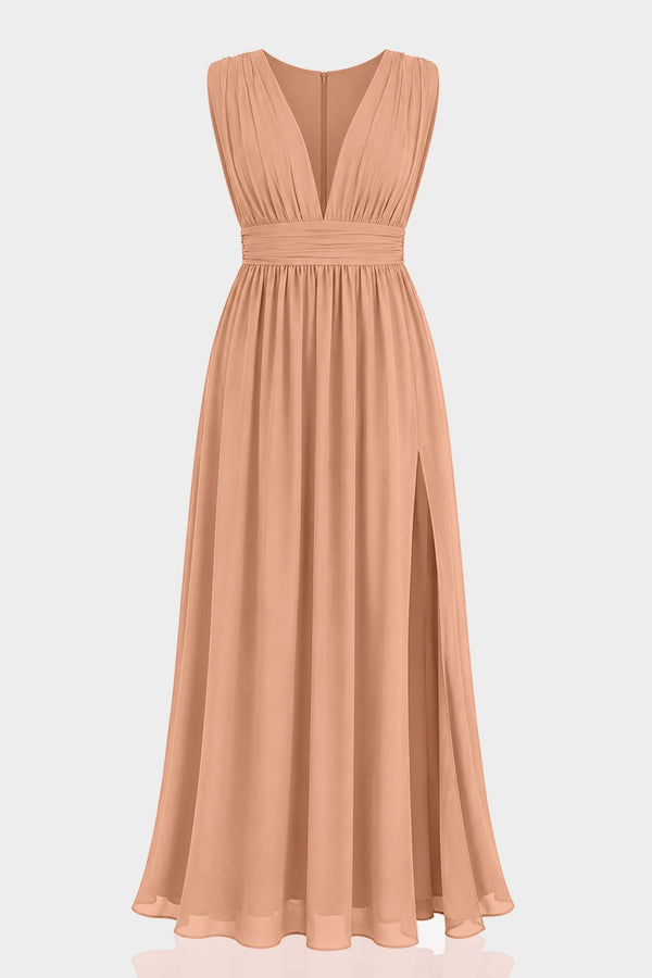 Cinnamon Bridesmaid Dress V-Neck Rustic Maxi