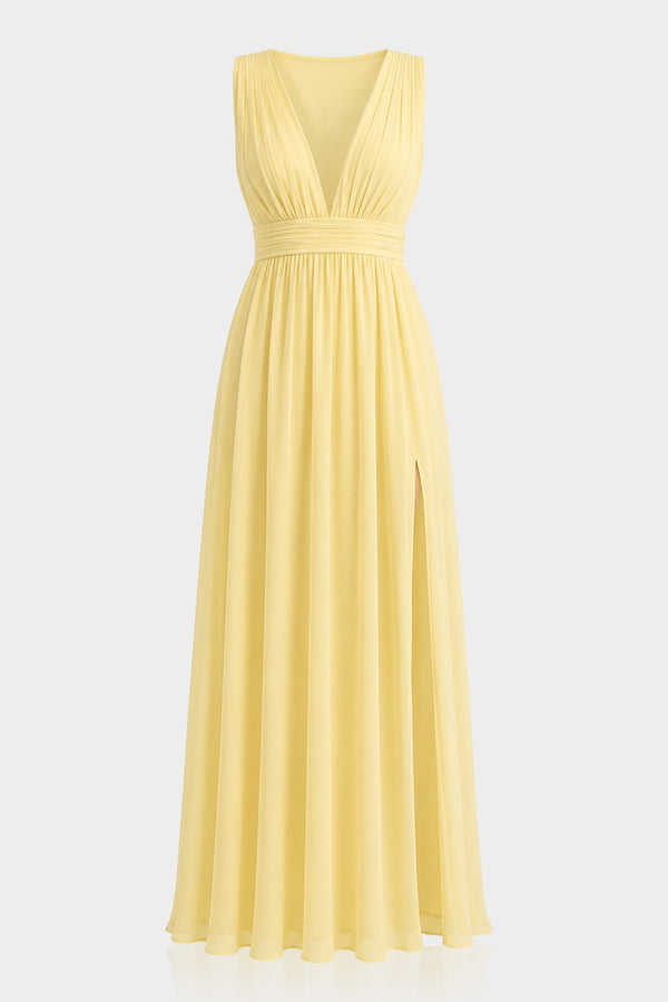 Butter Yellow Chiffon Maxi Dress