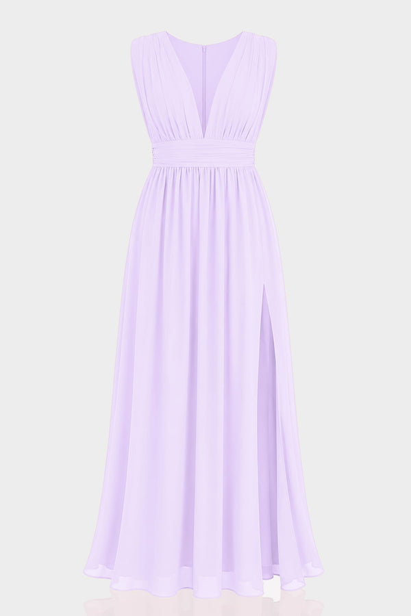 S / With Slit Lilac Heaven V-Neck Bridesmaid Dress – Elegant Wedding Maxi Gown