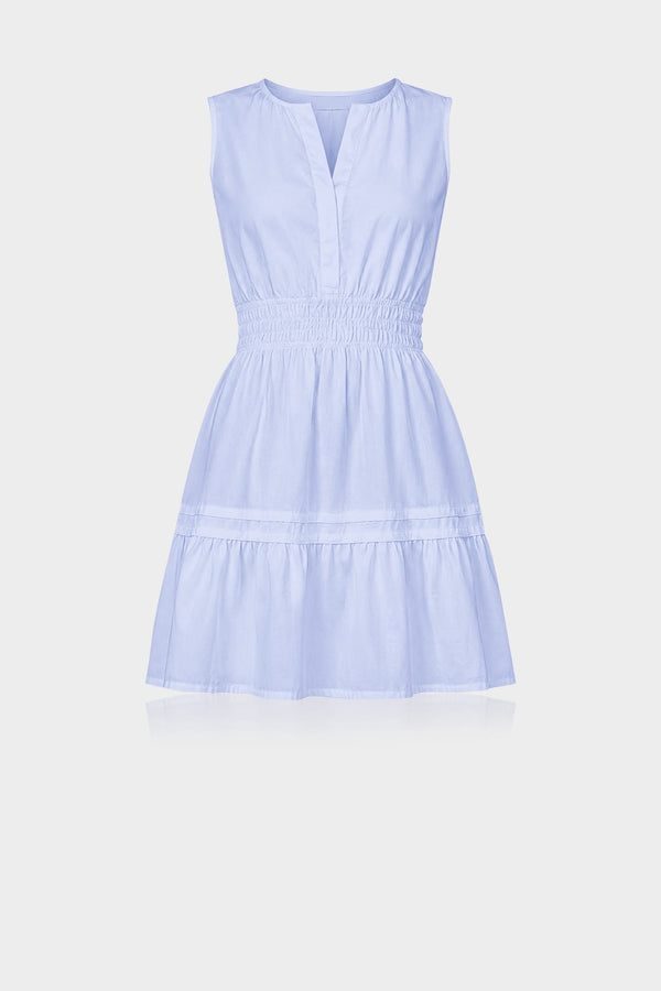 S Icy Blue Smocked Waist Cotton Mini Dress for Women with Pockets – Casual Vacation Dress
