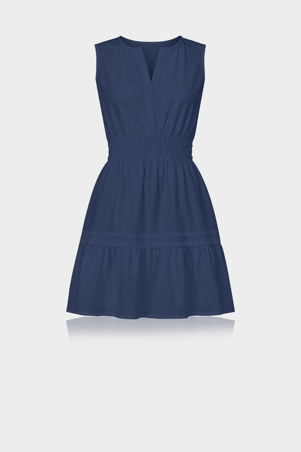 S Midnight Navy Smocked Waist Tiered Cotton Mini Dress – Beach Friendly Dress