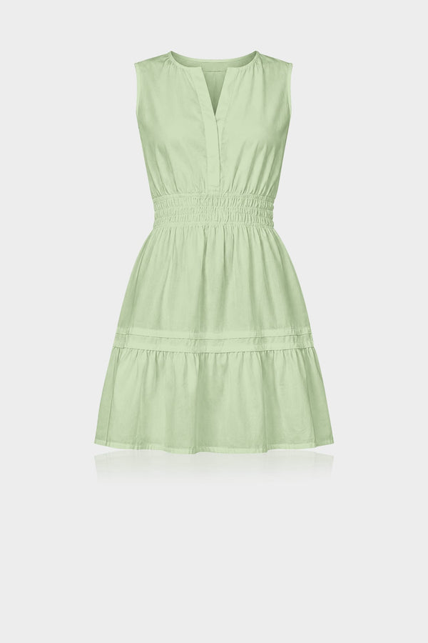 S Sage Green Sleeveless Smocked Waist Cotton Mini Dress – Garden Party Dress