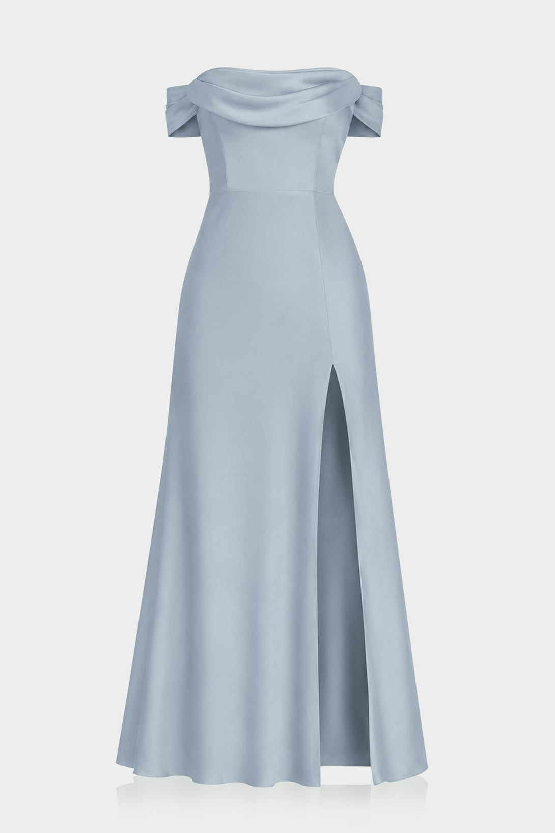dusty grey blue bridesmaid dresses S Off Shoulder Dress – Multiway Satin Maxi with High Slit with her signature halter extra:50 EURMUSE Cut Out Waist Colors:White