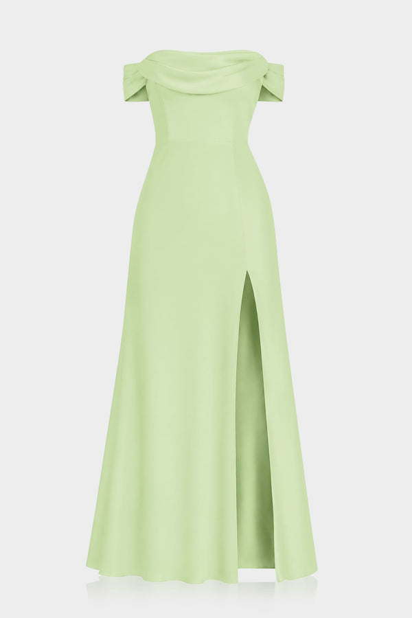 Elegant Light Sage Bridesmaid Dress in Matte Satin with Slit – Garden Party Dress