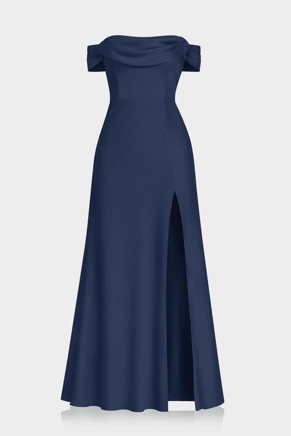 Midnight Navy Satin Evening Dress