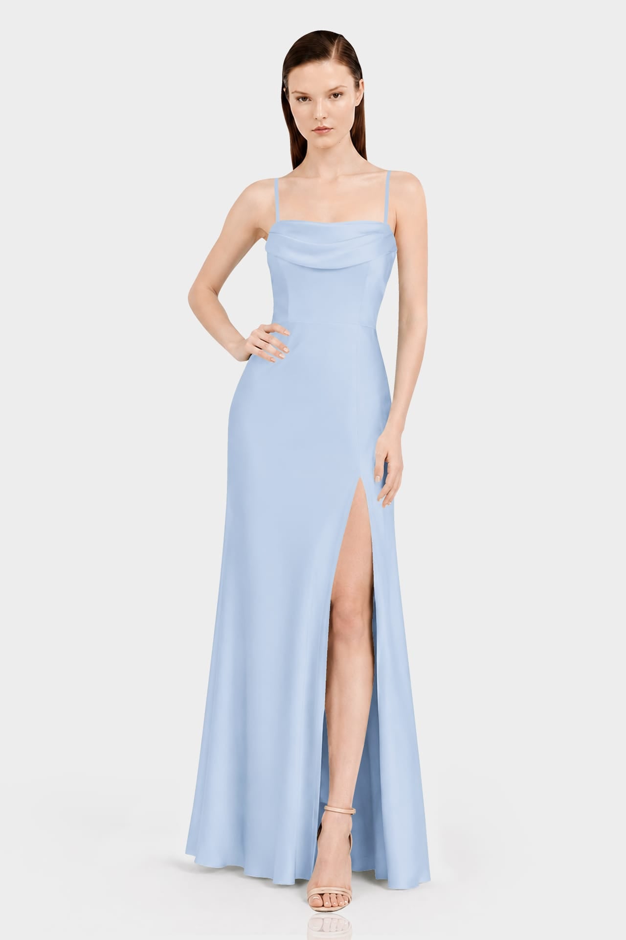 powder blue satin dress S Wedding Guest Maxi Size:0 - 3 M Elegant Black Sequin Feather with a floor YGroup_bp408503