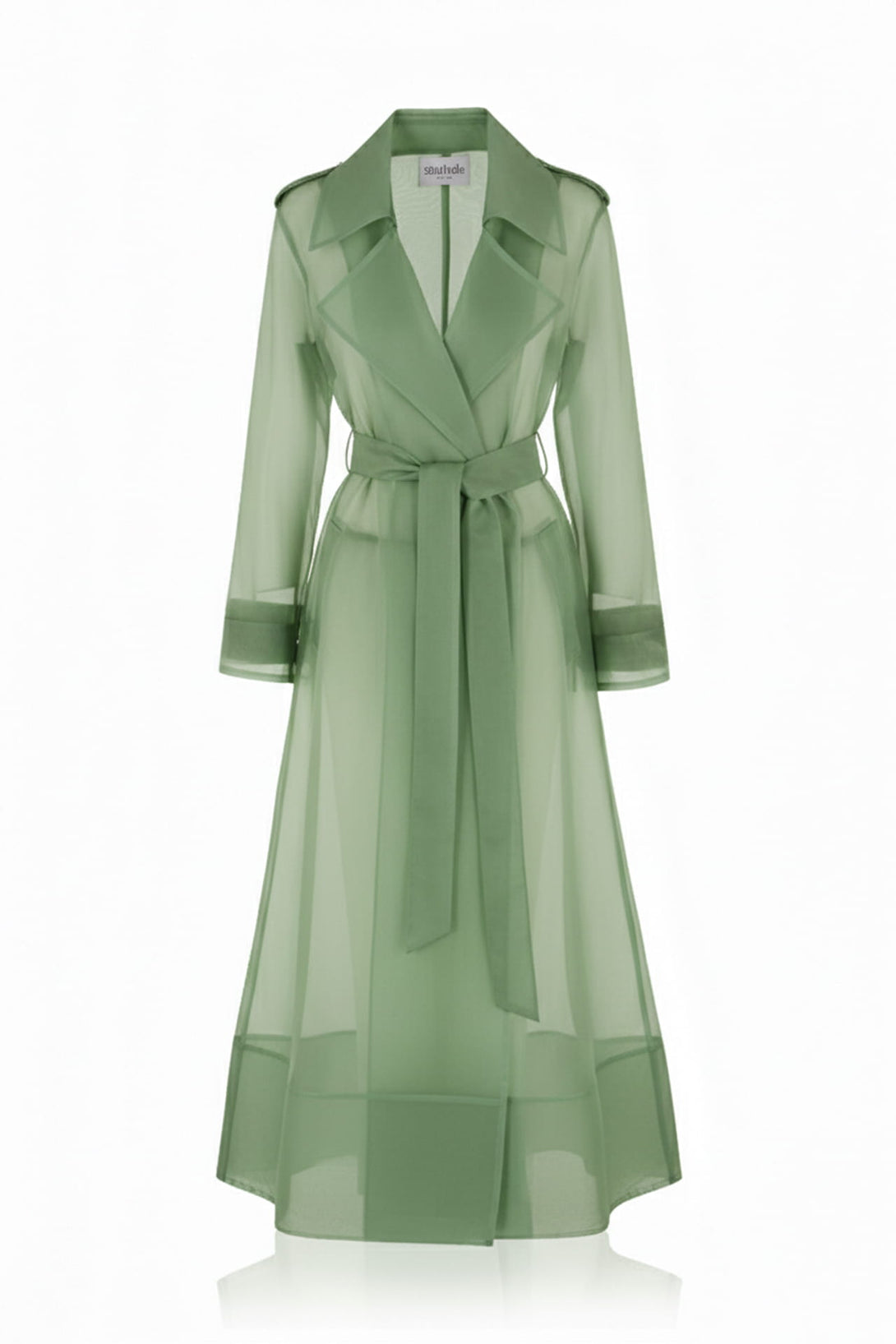 S Sage Green Sheer Silk Trench Coat Modern lightweight Trench Coat for women S Sage Green Sheer Silk Trench Coat Modern lightweight Trench Coat for women