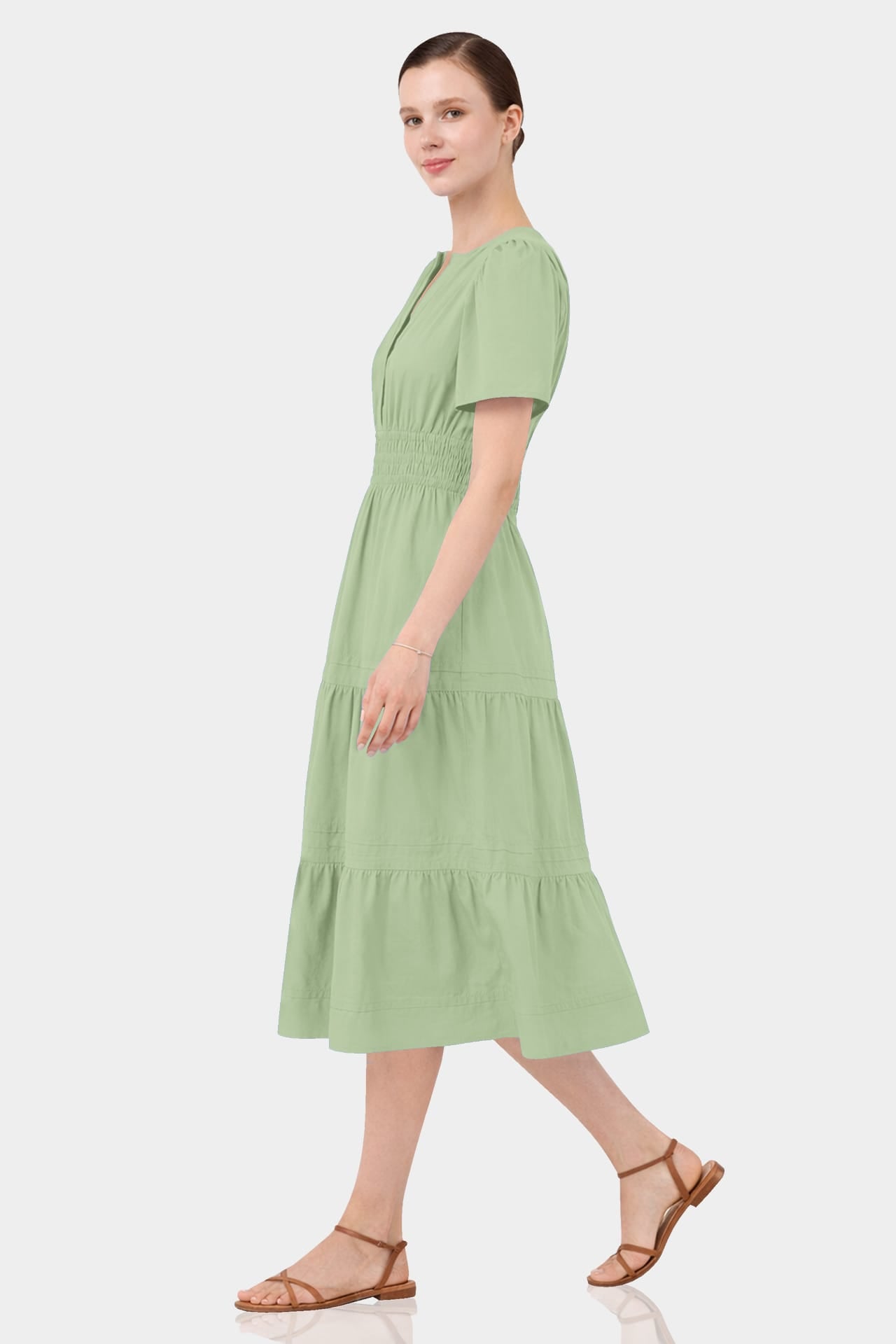 sage green tiered dress Standard / S Smocked Waist Cotton Midi for Women – Garden Party Dress Silhouette_Knee-High Sizes S–2X Dolce & Gabbana - Color:Ibiza Blue