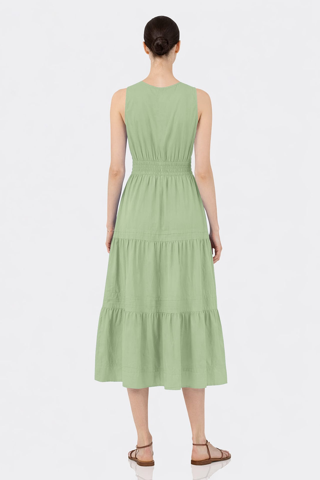 green dress midi summer Sage Smocked Waist Cotton – Shahida Parides green sun dress
