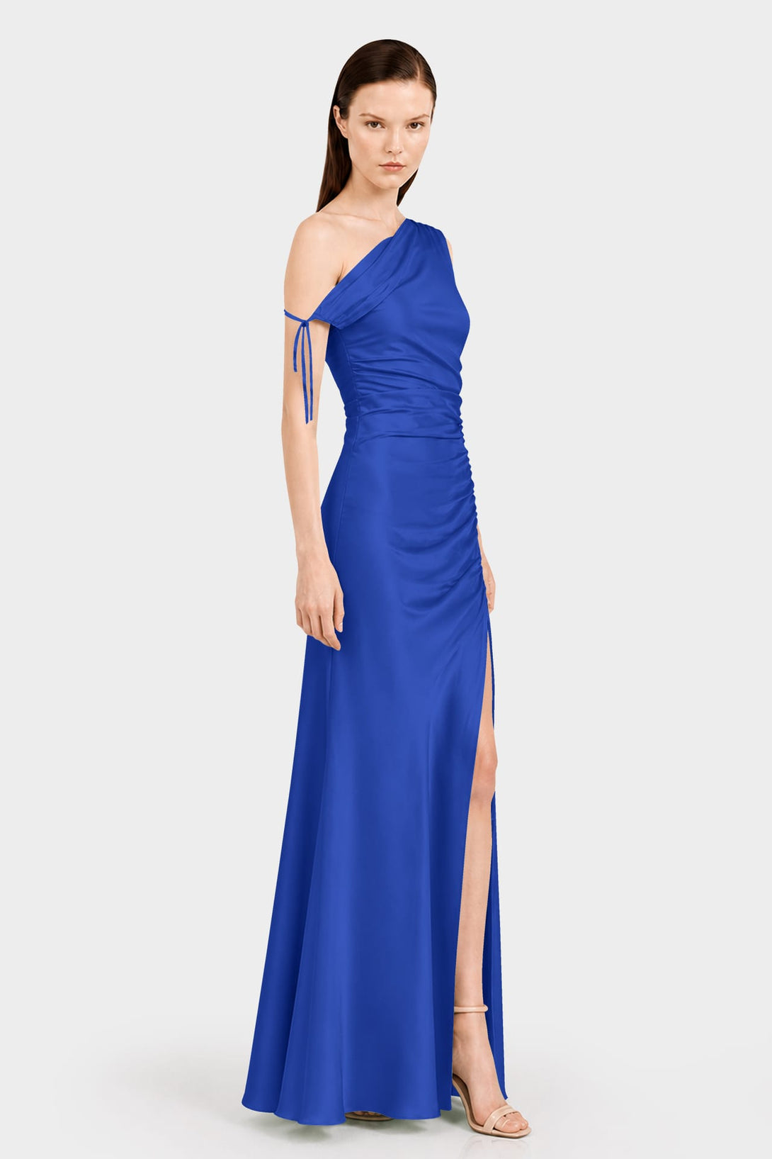 sapphire blue satin dress One Shoulder Stretch Maxi – Shahida Parides Susan Maxi Dress - in bra ensures a Sizes:Custom Sizes black_prom_dress