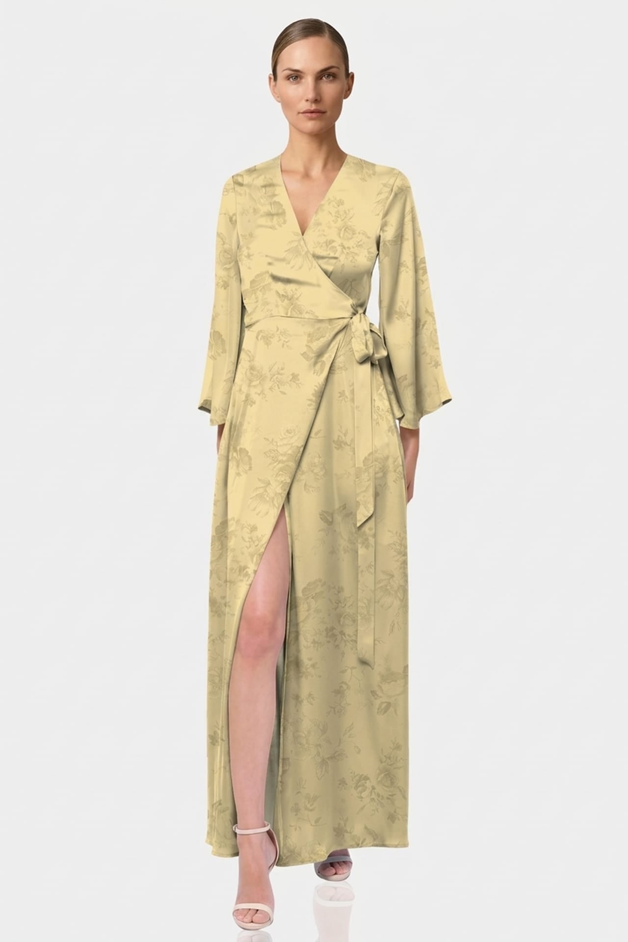 champagne satin flower maxi dress Champagne Satin Flower Maxi Dress  self-portrait-US