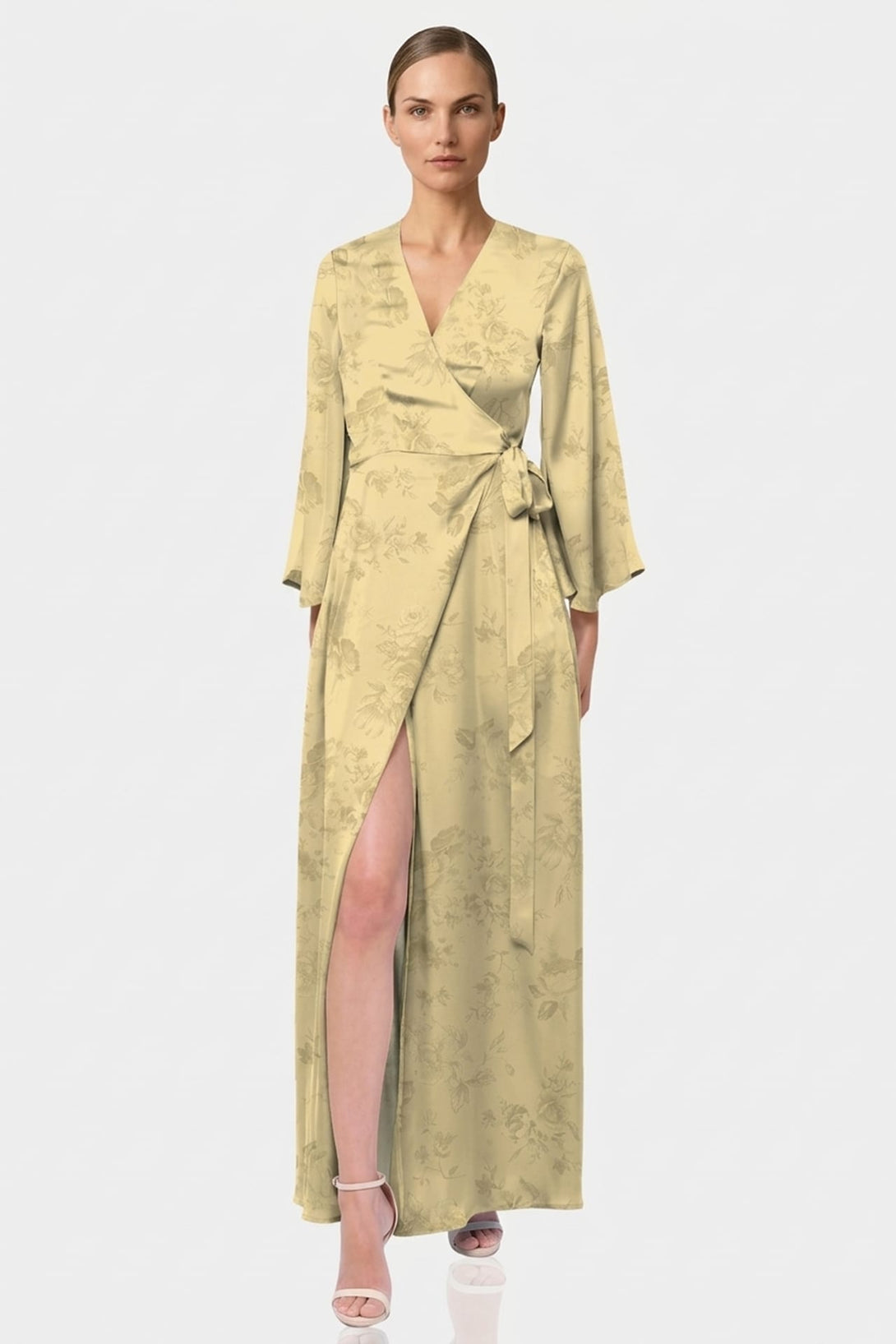 champagne satin flower maxi dress self-portrait Champagne Satin Flower Maxi Dress - SS24-273X-C