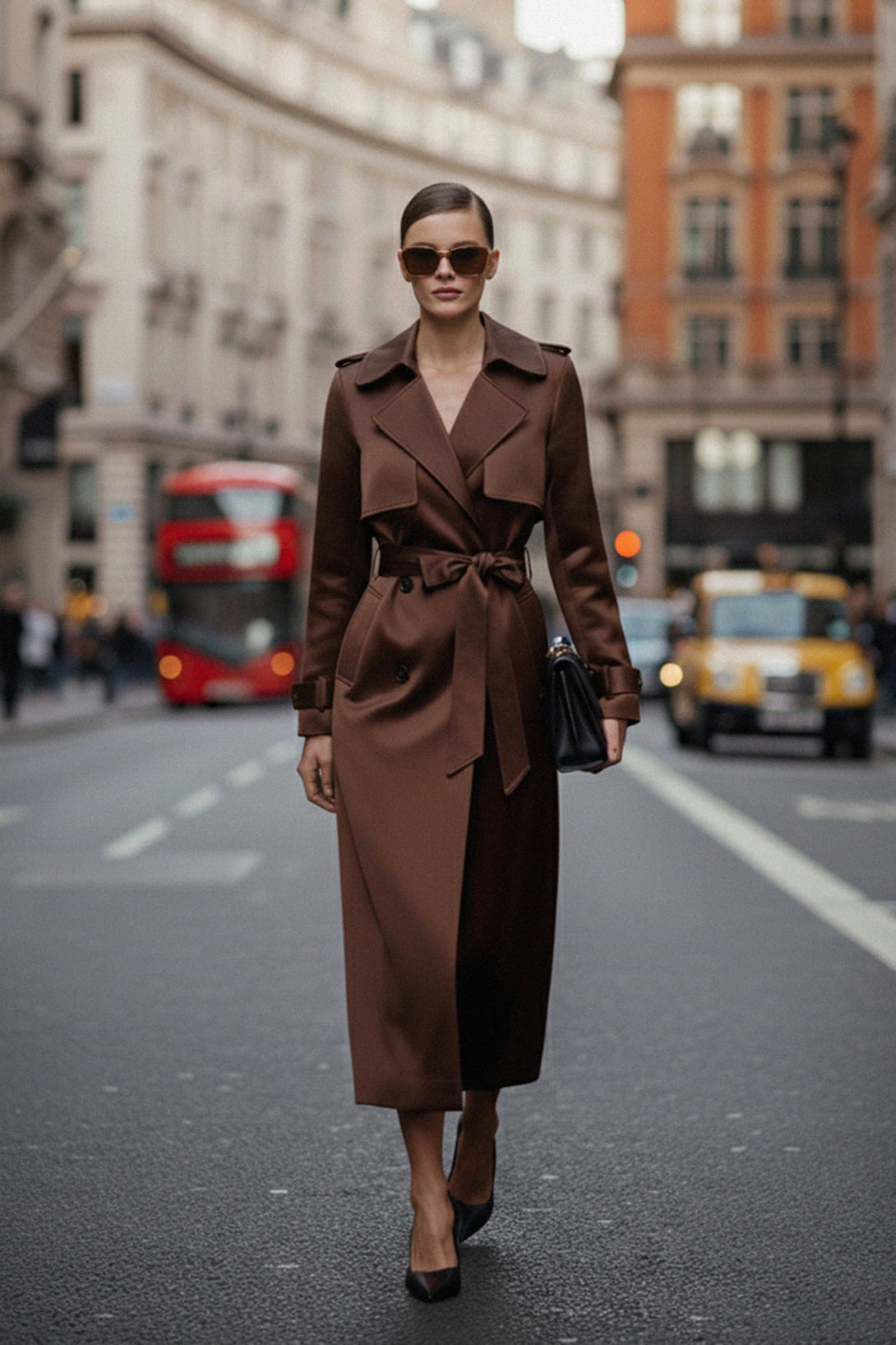 City-chic women’s satin trench coat, a fall-to-winter essential, Shahida,