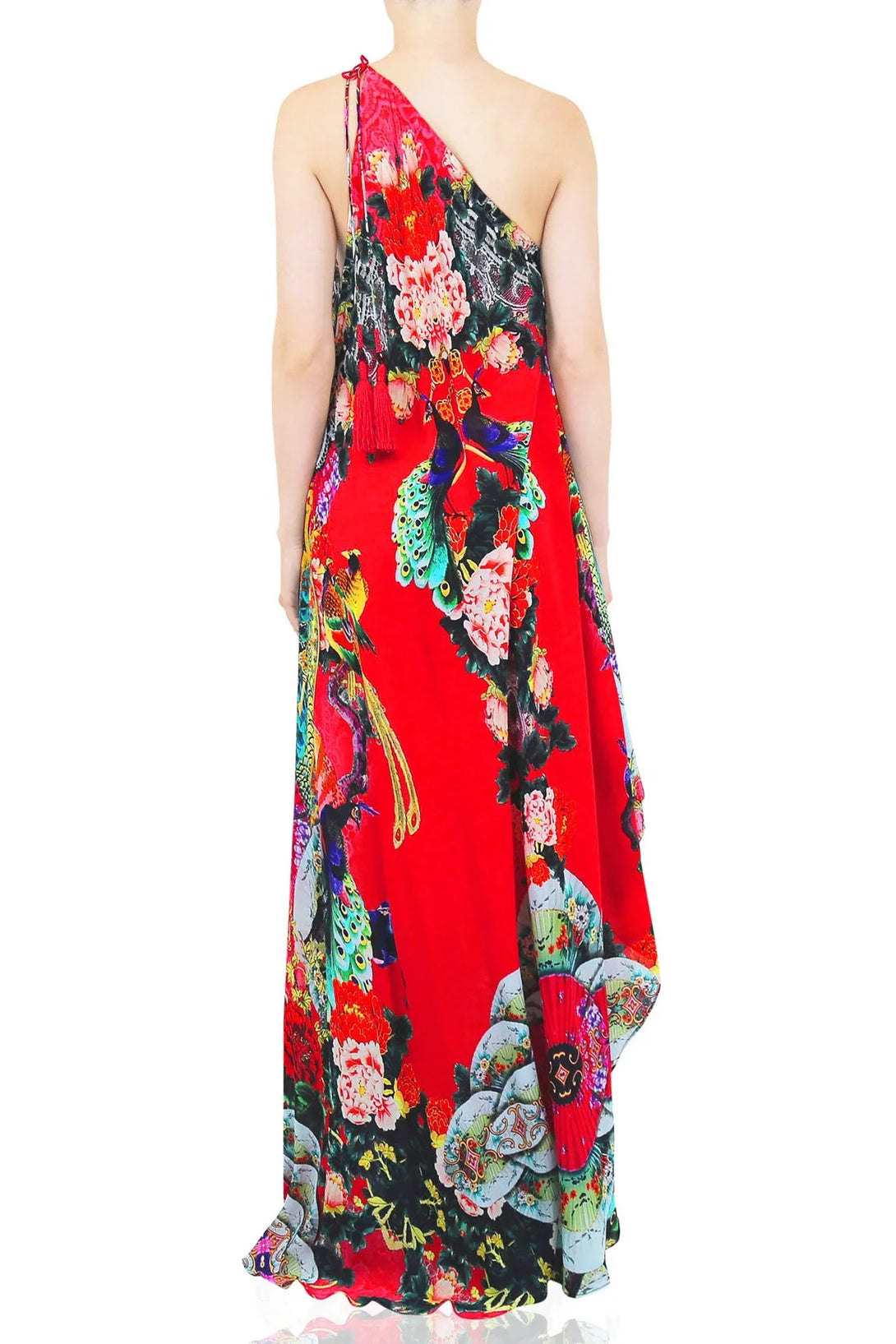 one shoulder scarf maxi dress One Size Scarlet Red Floral Print Scarf Maxi Dress