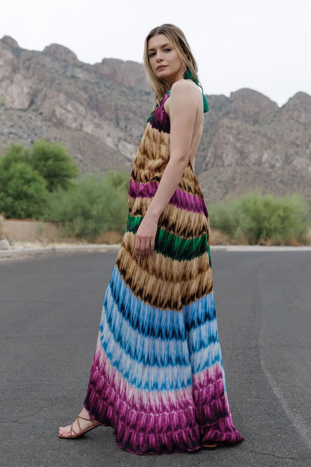 designer maxi dresses Designer Stripe Print Dress - Long Maxi Dress in Fuchsia