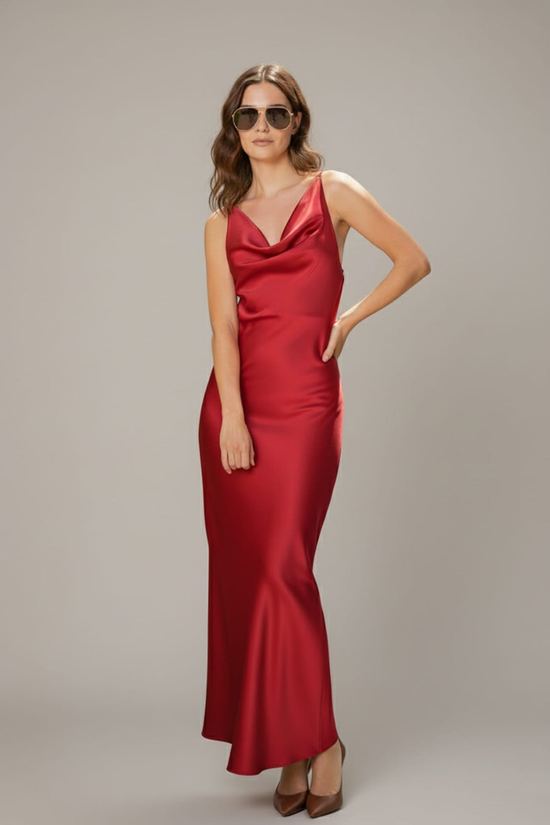 Romantic cowl neck crisscross back dress for prom night, Shahida,