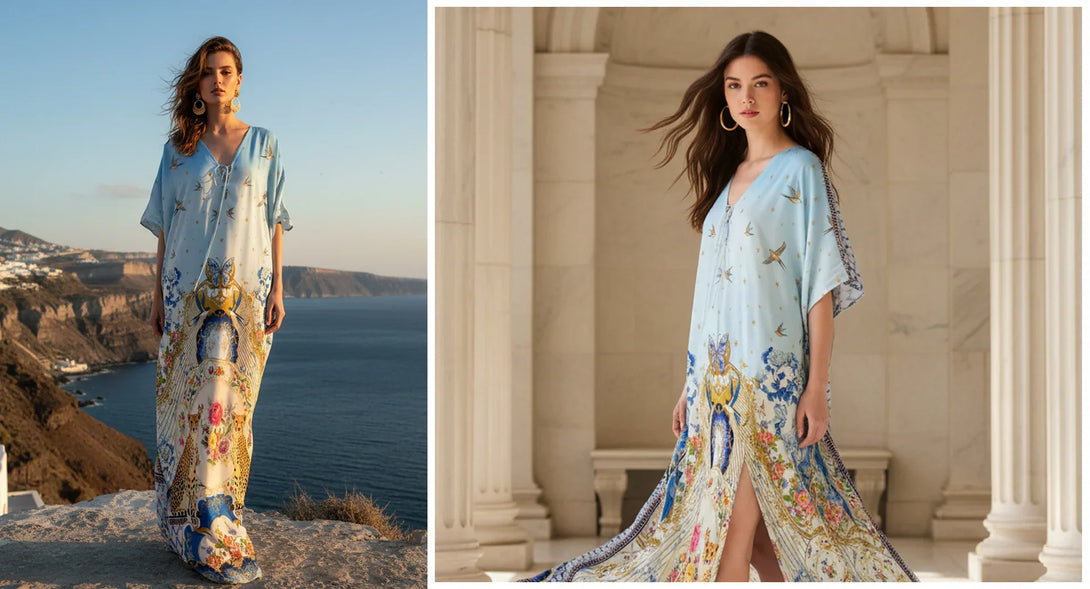 cute kaftan dresses XL Blue Resort Wear Dresses