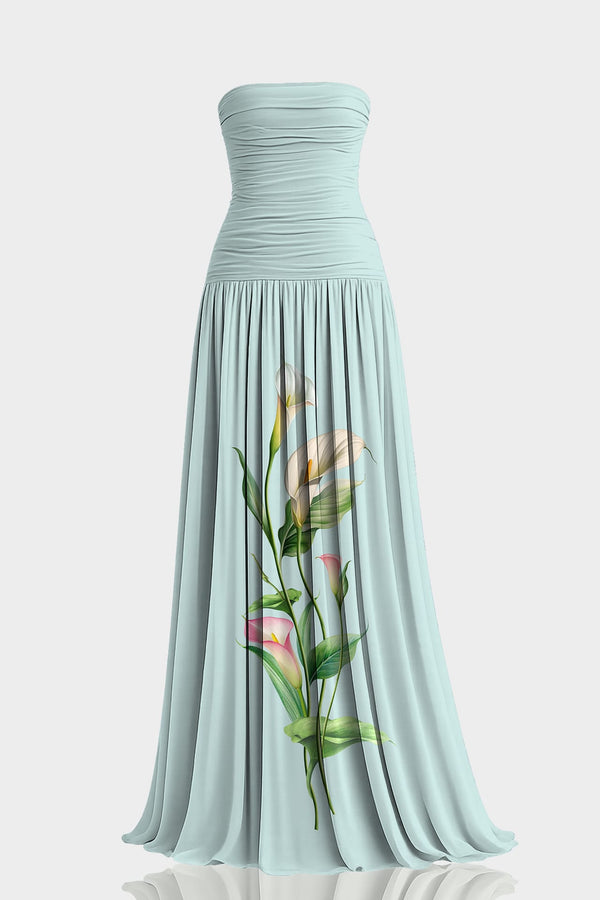 light blue dress polyvore S Mint Calla Lily Floral Print Strapless Chiffon Georgette Floral Maxi LAUNCH 5/3/26 A Luxury Floral Maxi Strapless Black Tulle Tea Color:Silver/Nude