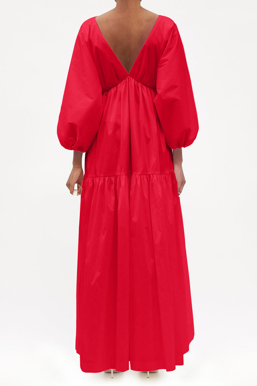 luxury red designer gown, chic red long dress, sophisticated women’s outfit, couture red maxi dress, glamorous back view gown, fashionable red evening dress, elegant red fashion look, shahida parides couture gown, stylish red formal wear