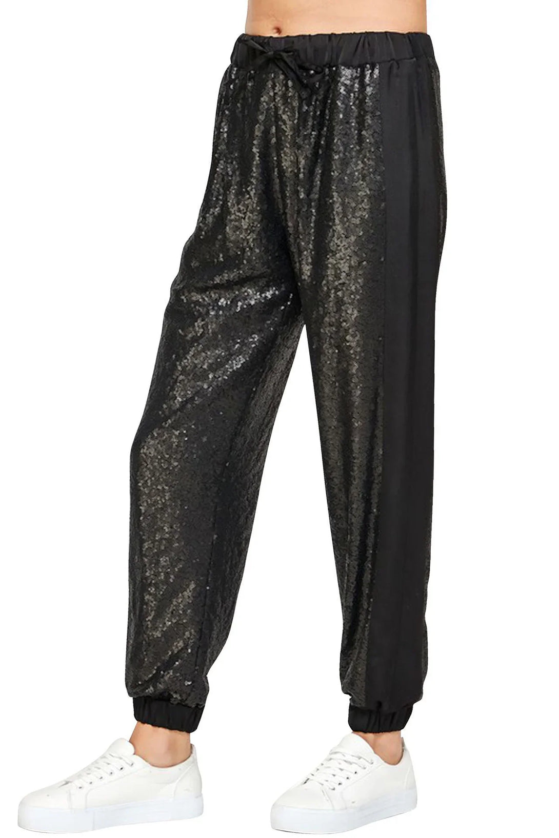 sequin jogging bottoms, Shahida Parides, plus size sequin jogger pants
