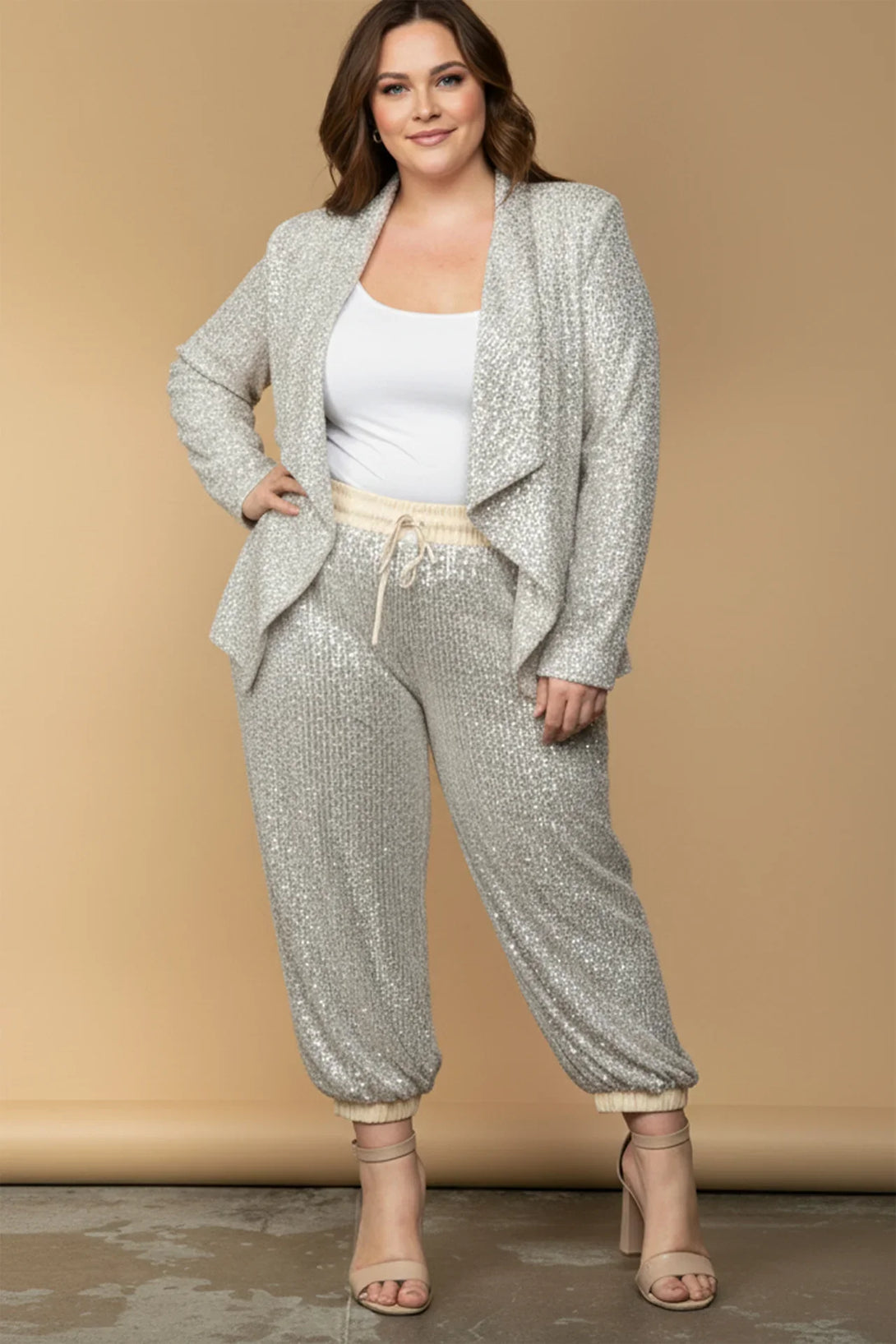 sequin jacket plus,
sequin fringe jacket plus size,
sequin coat,
Shahida Parides,