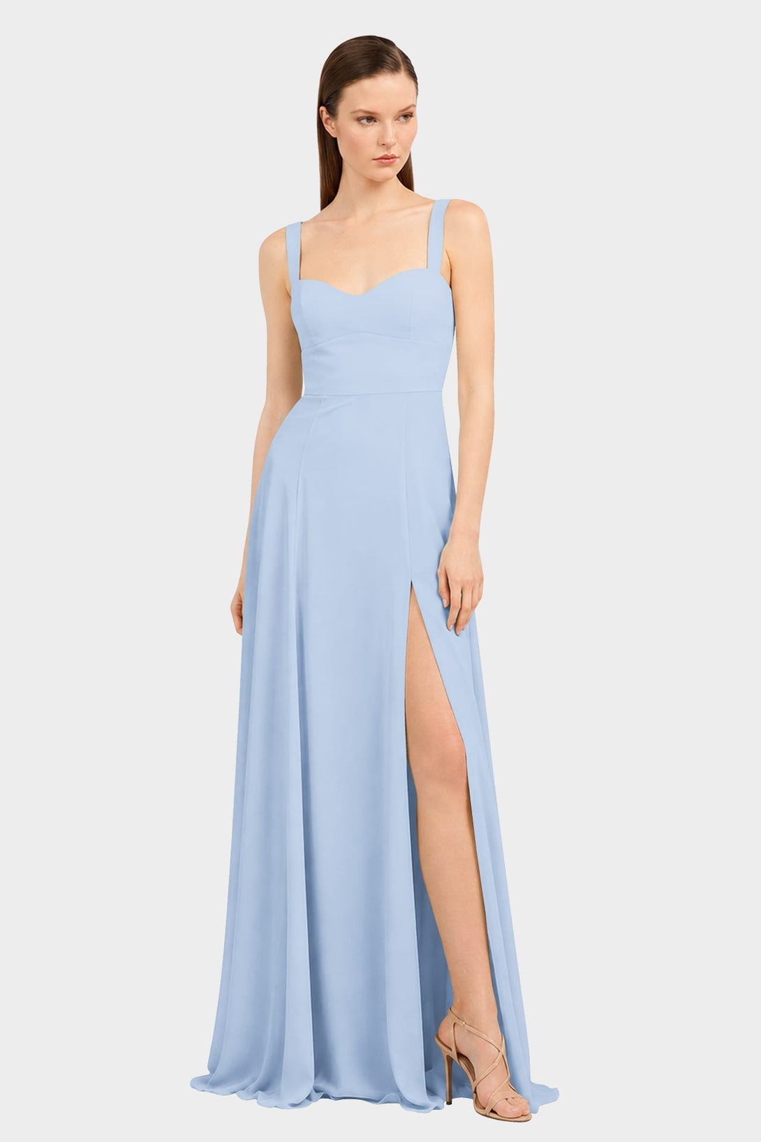 Powder Blue Satin Fit & Flare Maxi Dress