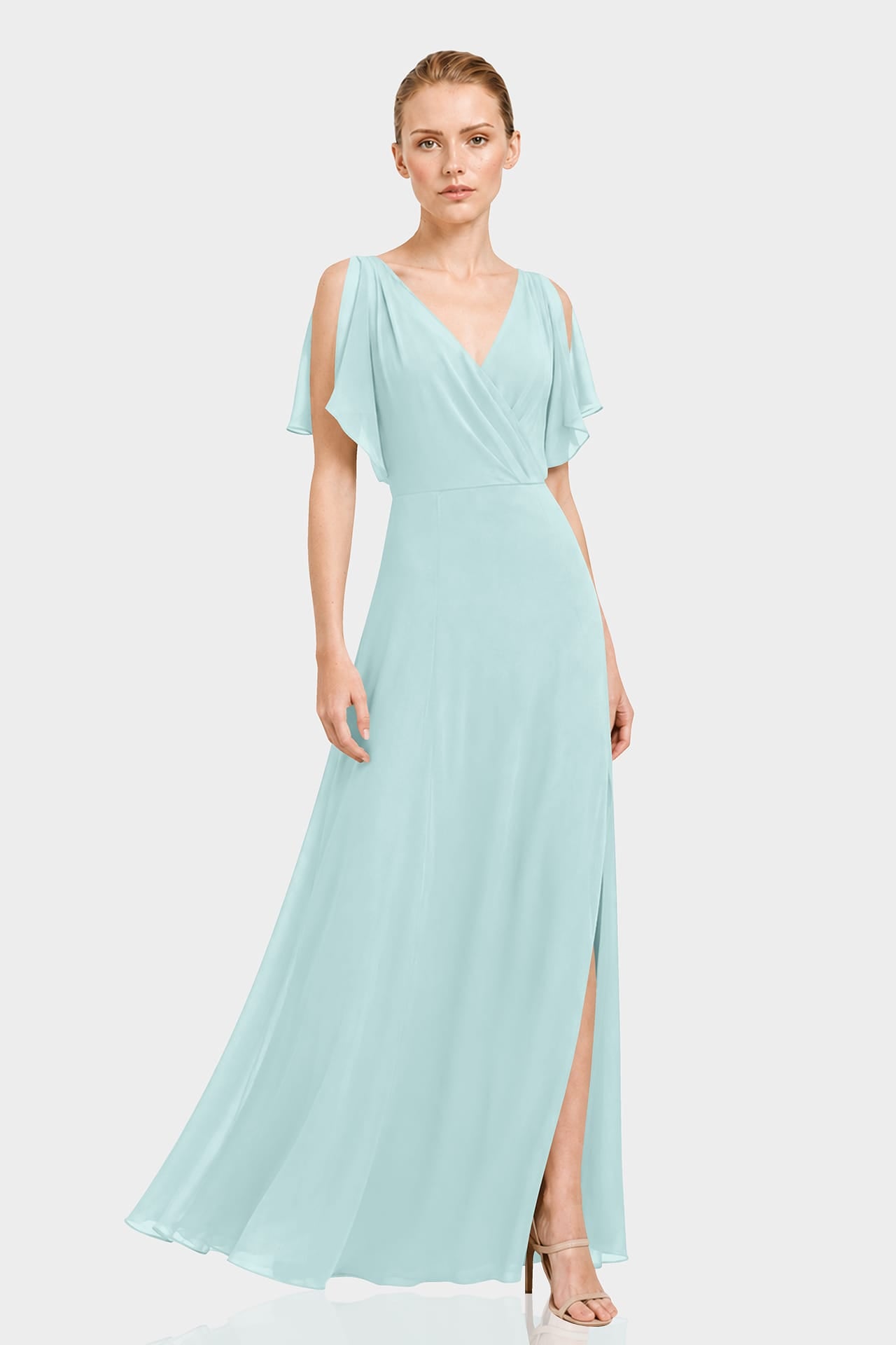 aqua green cocktail dress Cold Shoulder Chiffon Wrap Maxi Gilli