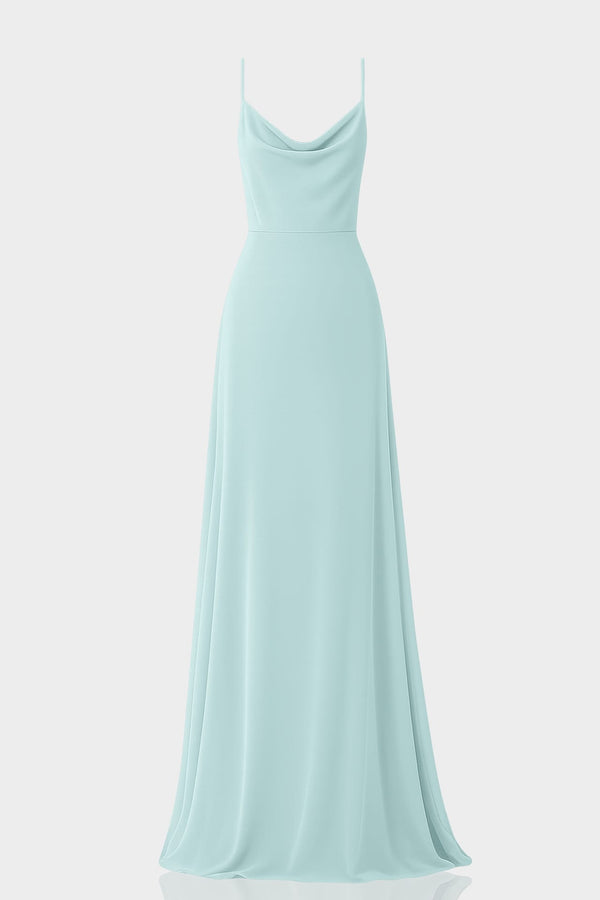 Aqua Green Chiffon Cowl Neck Maxi Dress