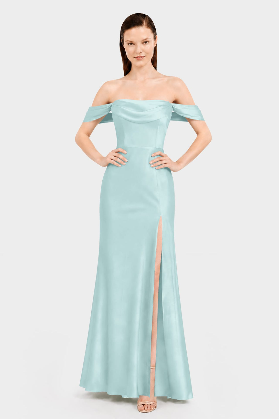 aqua green color bridesmaid dresses S Convertible Matte Satin Maxi Dress sale-dress The asymmetrical neckline adds A-Line, Ball Gown Wedding Color:Picture Color B