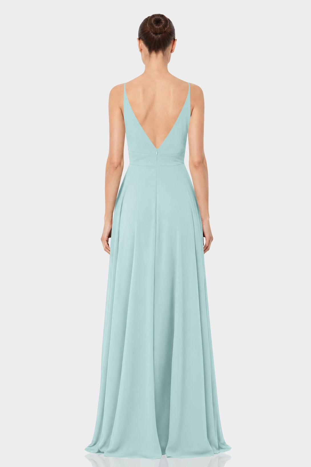 Aqua Green Chiffon Plunge Neck Maxi Dress