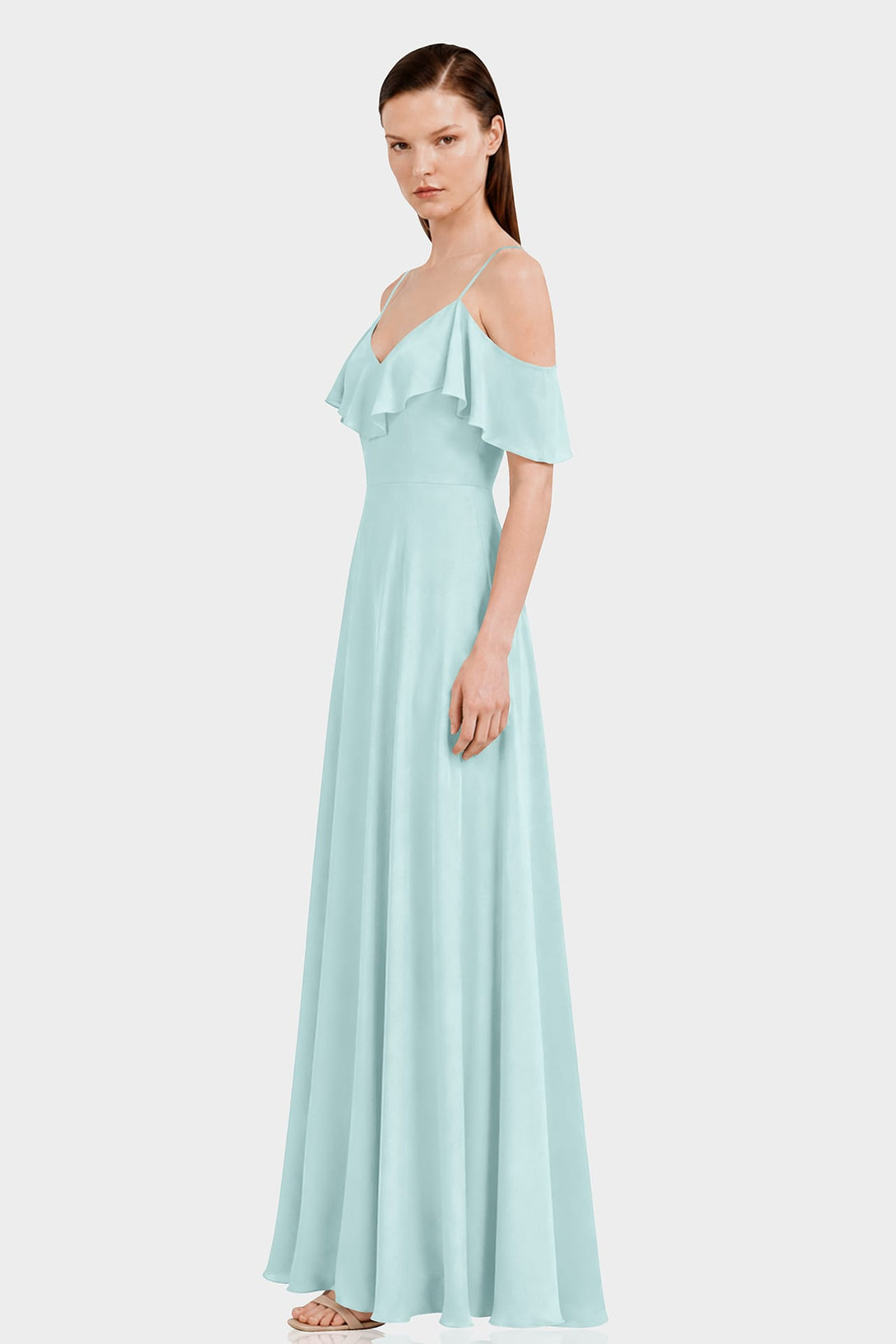 chiffon dress side ruffles S Aqua Green Off-Shoulder Ruffle Fit & Flare Maxi men s dress ankle boots Custom Ivory and Black Length Embellishment Size:US size 24W