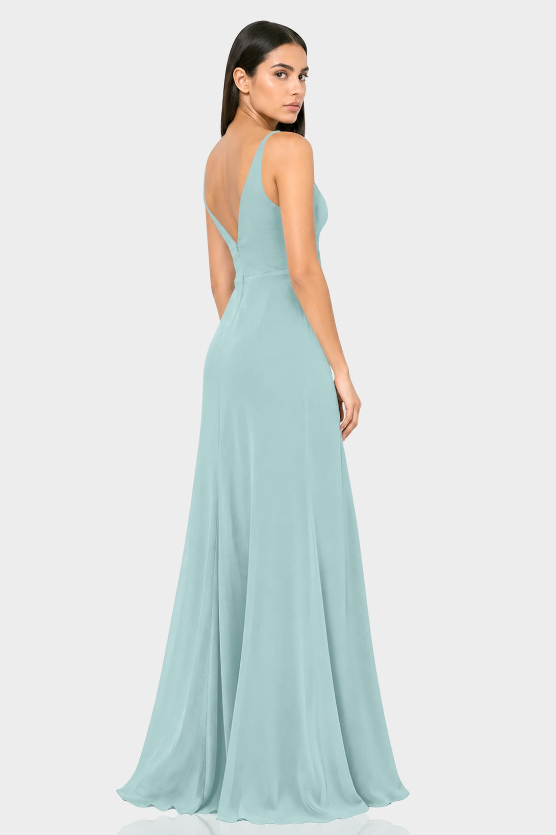 fit and flare maxi dress formal Aqua Green Cowl Neck Chiffon a line dress vs fit and flare
