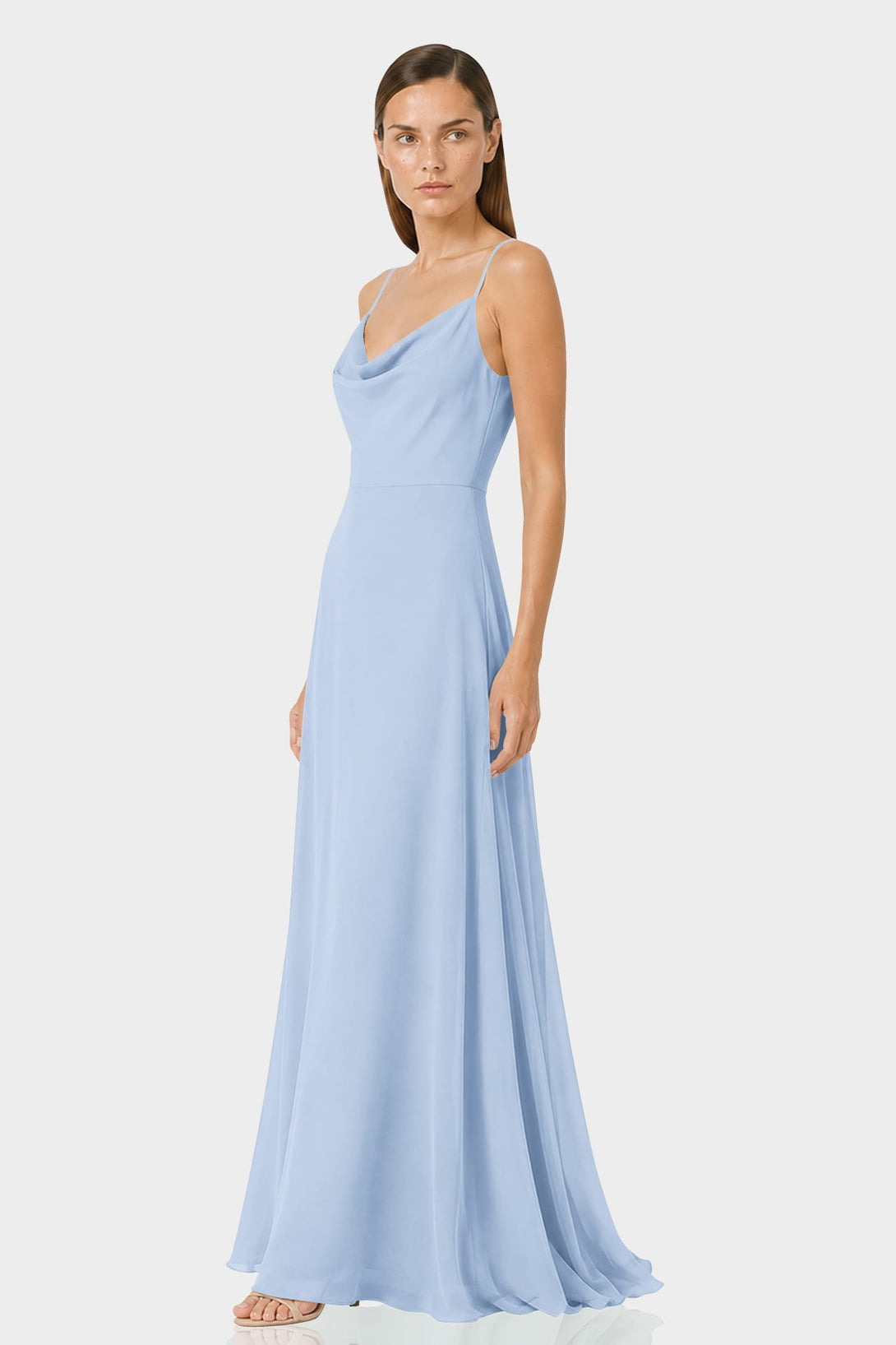 cowl neck maxi dress formal Powder Blue Chiffon cowl neck dress