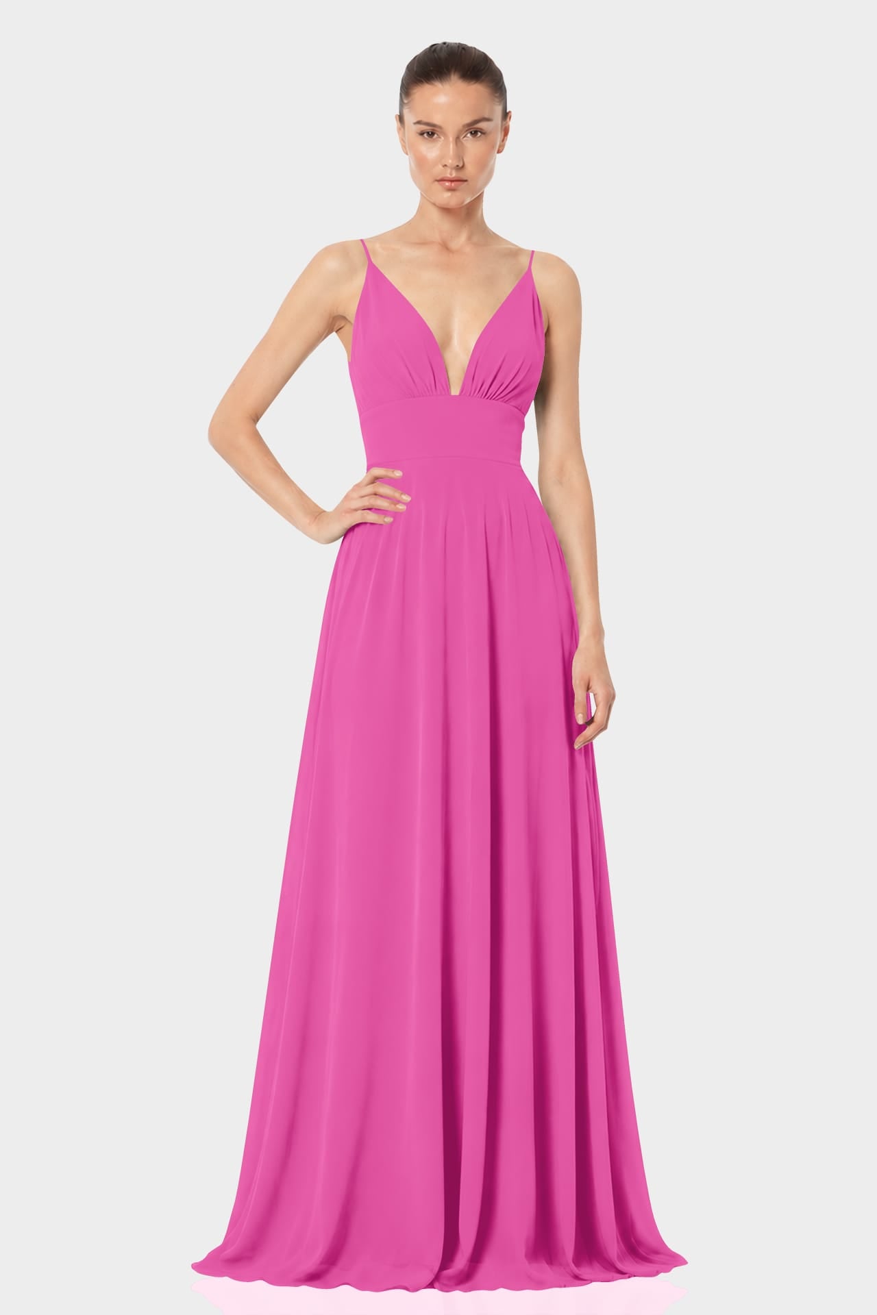Barbie Pink Chiffon Bridesmaid Sleeveless Floor Dress – Shahida Parides