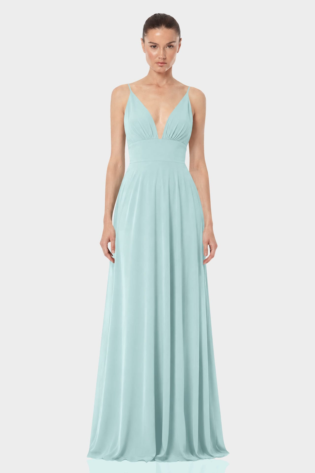 Aqua Green Chiffon Plunge Neck Maxi Dress