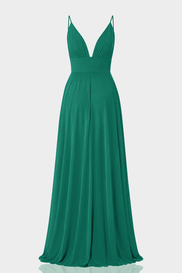 emerald green plunge dress Neckline Pleated Chiffon Gown – Shahida Parides deep plunge mini dress