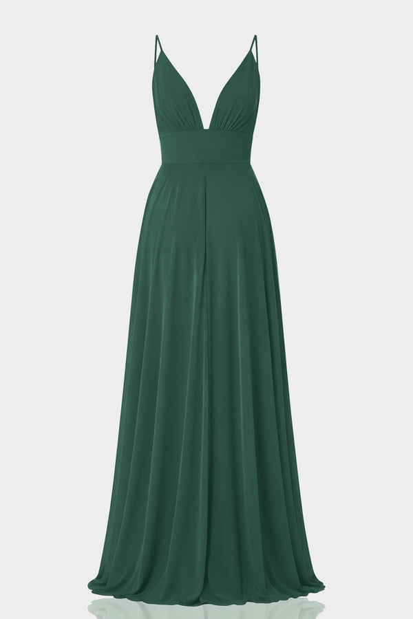 Hunter Green Deep V-Neck Chiffon Bridesmaid Dress – Shahida Parides