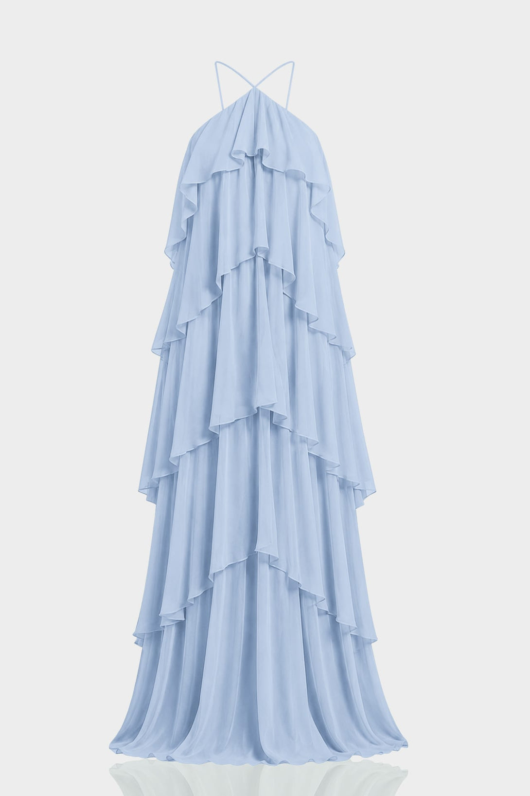 Powder Blue Chiffon Halter Maxi Dress