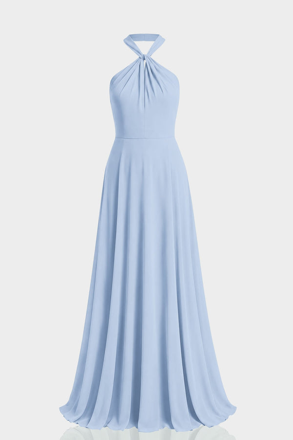 Powder Blue Chiffon Halter Maxi Dress