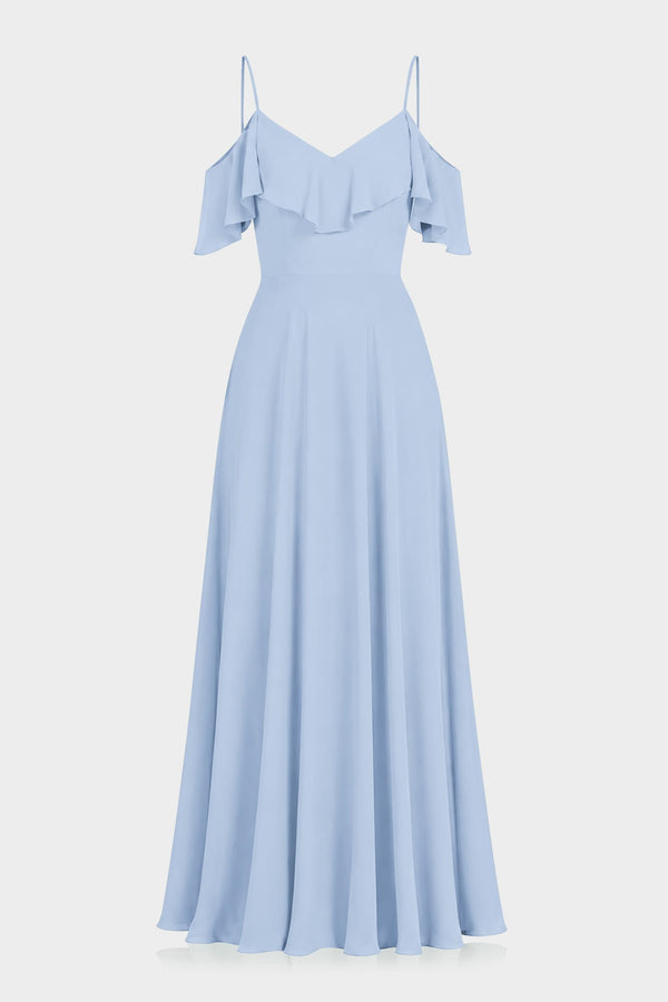 mayan blue bridesmaid dress Powder Cold Shoulder Chiffon Maxi Iris Embroidered Strapless Maxi branch:Marine Corps Maxi dress Clearance dresses are gently Size:42W X 34L
