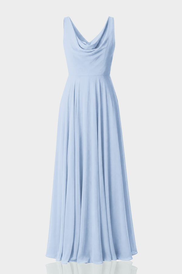 Powder Blue Cowl Neck Chiffon Maxi Dress with Pockets – Shahida Parides