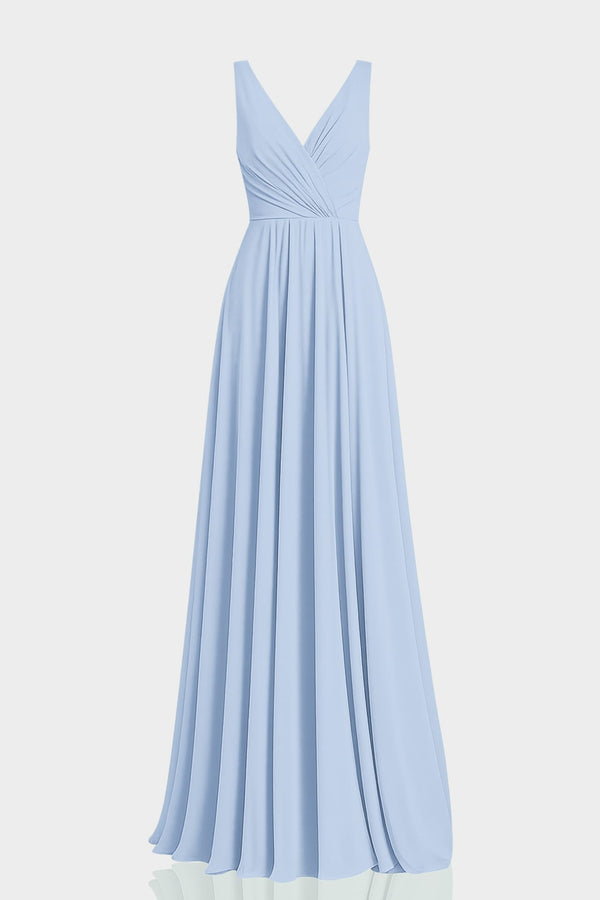 Powder Blue V-Neck Chiffon Fit & Flare Maxi Dress – Shahida Parides